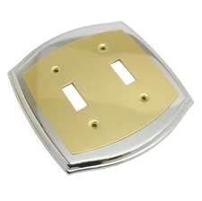 AMEROCK Accents Solid Brass Double Toggle Switch Plate Polished Brass & Chrome