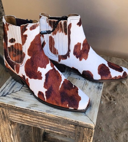 ZARA NEW Cowgirl Boots Genuine Cow Hide 