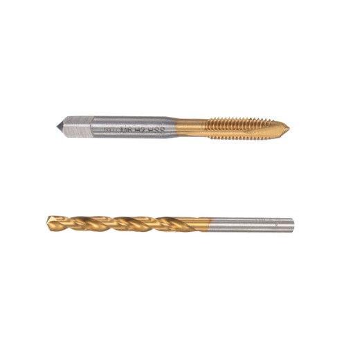 uxcell M6 x 1 Spiral Flute Tap and 5.0mm Twist Drill Bit Set, Metric Titanium Plated 6542 High Speed Steel Machine Threading Screw Thread Tap Drilling Tool