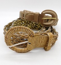 M&S Beige Woven Leather Belt Bundle Size Small 2 Tone Plated Style
