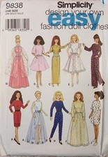 Simplicity 9838 Fashion Doll Clothes Pattern 11.5 UNCUT Wardrobe Evening Vtg 90s