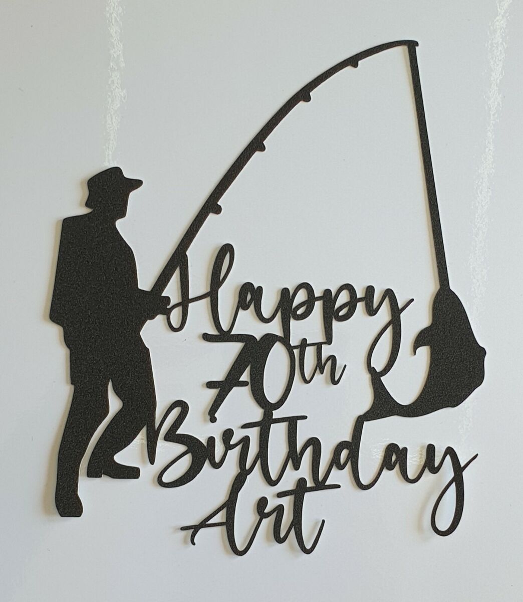 Personalised name & age Fishing Cake Topper Fisherman Cake Topper - many  colours