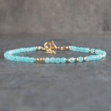 Amazonite Crystal Gemstone Dainty Bracelet Minimalist Healing 2mm Faceted Beads