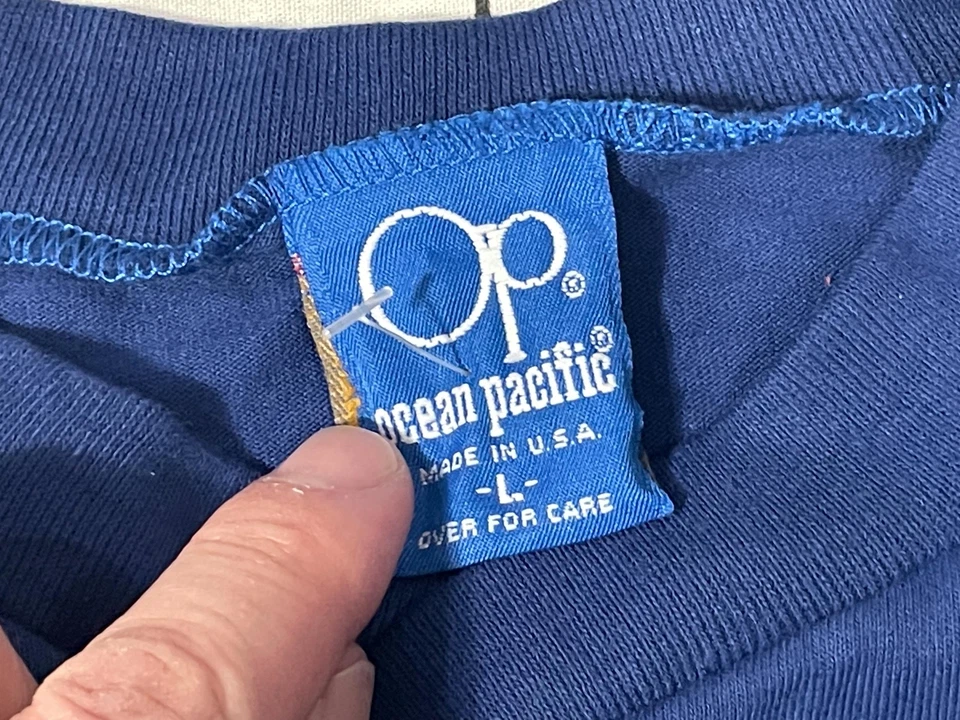 80s vintage Ocean Pacific striped shirt - Youth/Kids sz L surf long sleeve 1987 - Image 3 of 4