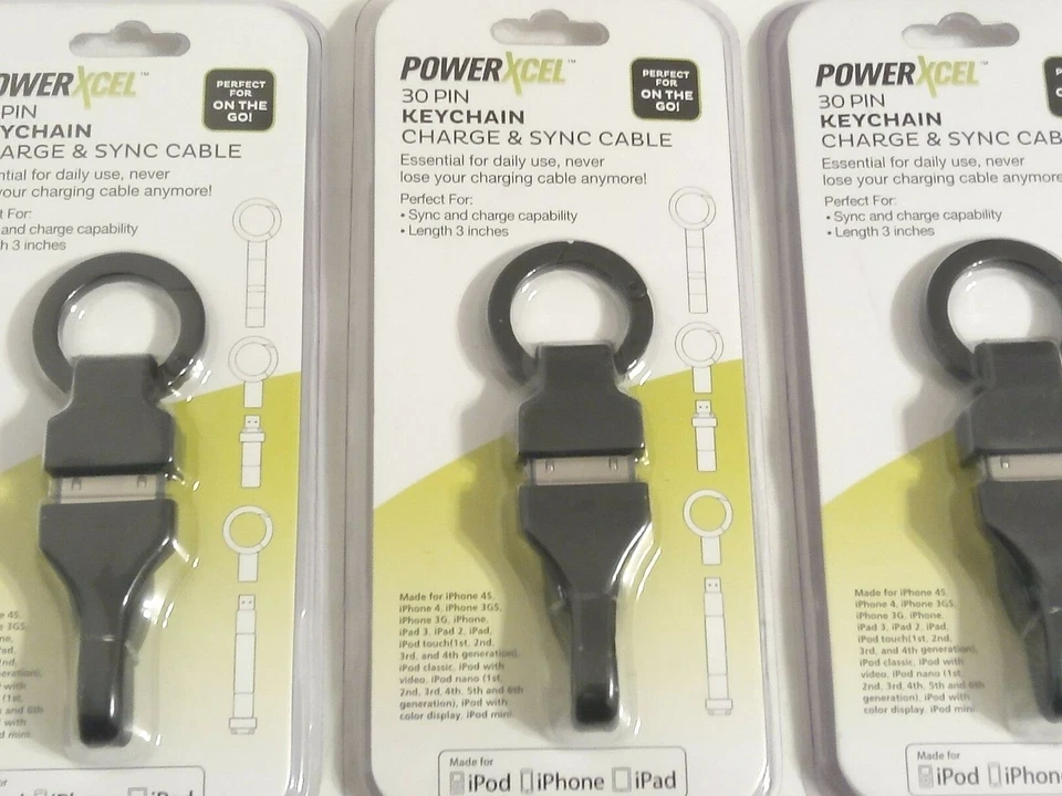 *3 pack* 30-Pin Keychain Charge Sync Cable iPod iPhone iPad by PowerXcel 4S - Image 2 of 4