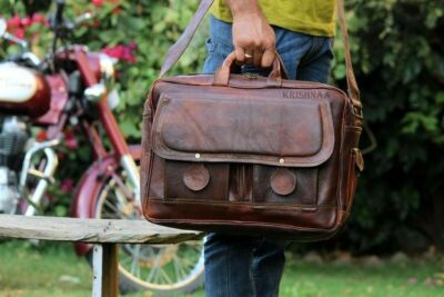 Mens Leather Office Genuine Laptop Messenger Briefcase Shoulder Vintage Business