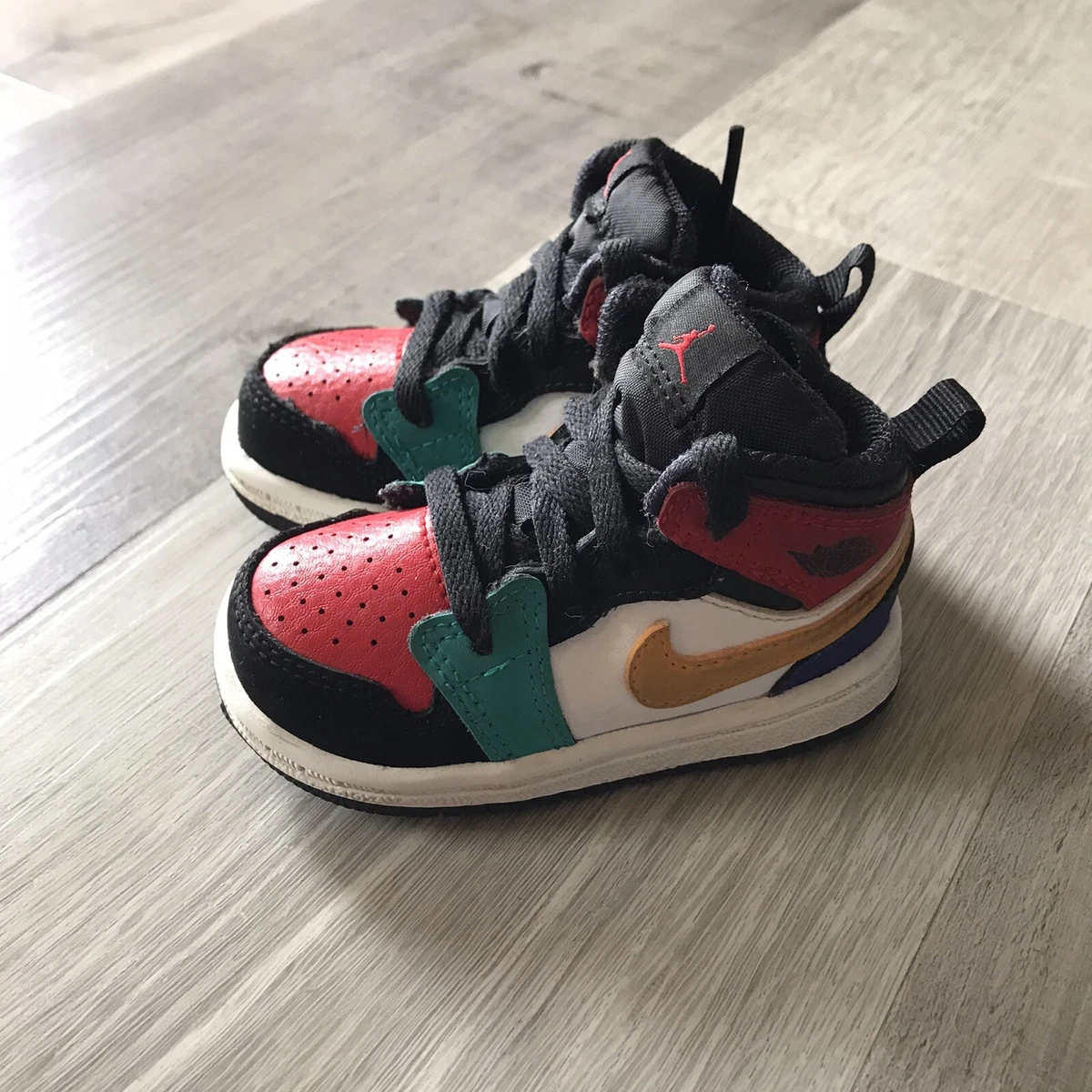 AIR JORDAN 1 MID TD u0026#039;MULTI-COLORu0026#039; Black Red Green Gold Purple  White Baby Sz C4 | eBay