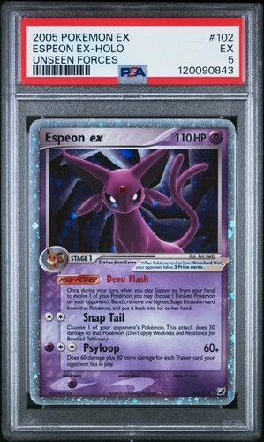 2005 POKEMON EX UNSEEN FORCES #102 ESPEON EX-HOLO PSA 5