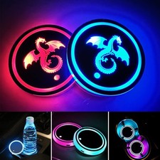 2 Pieces Car Cup Holder led Lights with 7 Colors USB Charging Mat Cup Pad Coa...