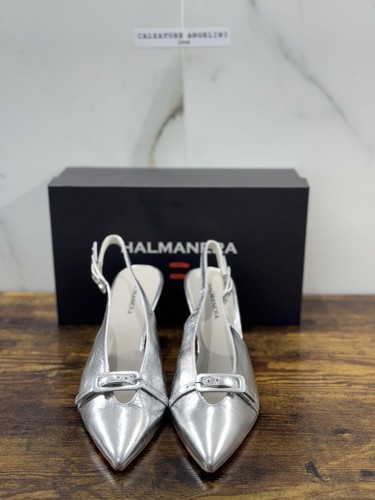 HALMANERA Sling Back De Cuero Plateado Lujo Hecho En Italia Mujer 41 - Imagen 2 de 7