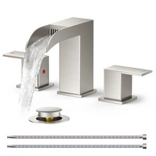 Bathroom Faucets 3 Hole Brushed Nickel, Waterfall 8 Inch Widespread Bathroom ...
