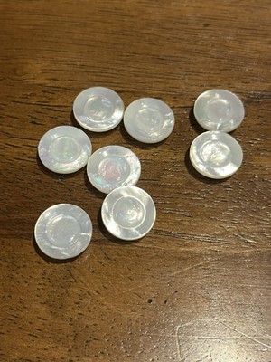8 Vintage Antique Old Stock Small Carved Mother of Pearl Shank buttons 1/2 Inch