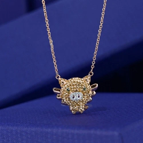 Swarovski Crystal Flying Pig Pendant Necklace Cute Gold Tone Chain - product listing photo