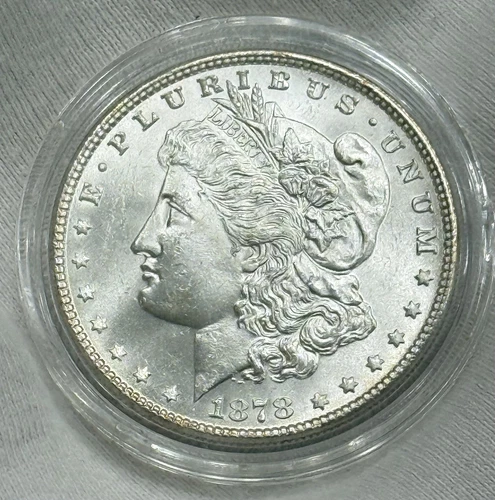 * 1878-P 7tf SOLID+ GEM BU MS MORGAN SILVER DOLLAR *  ORIGINAL BLAST WHITE