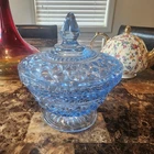 Vintage Anchor Hocking Wexford Sapphire Blue Glass Candy Dish with Lid