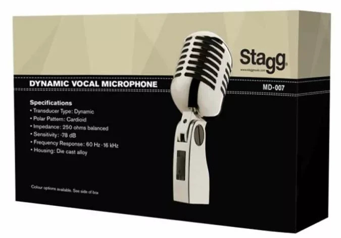 Microphone dynamique Stagg vintage gris métallique MD-007 en boîtier robuste