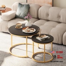 Nesting Coffee Table, 23.6" Round Coffee Table Set of 2, Wooden Nesting Black