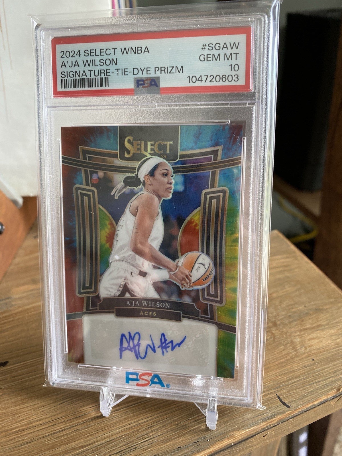 2024 Panini Select WNBA Signatures A'ja Wilson Tie-Dye Prizm /25 Auto PSA 10
