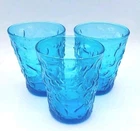 Anchor Hocking Lowball Tumblers Lido Milano Laser Blue Glasses 3.5"×3" Vtg