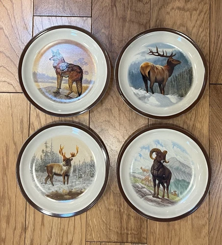 National Wildlife Federation - Bighorn, Elk, Deer, Wolf - Set of 4 Salad Plates