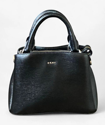 DKNY Black Small Satchel Handbag Top Handle Purse Gold Hardware