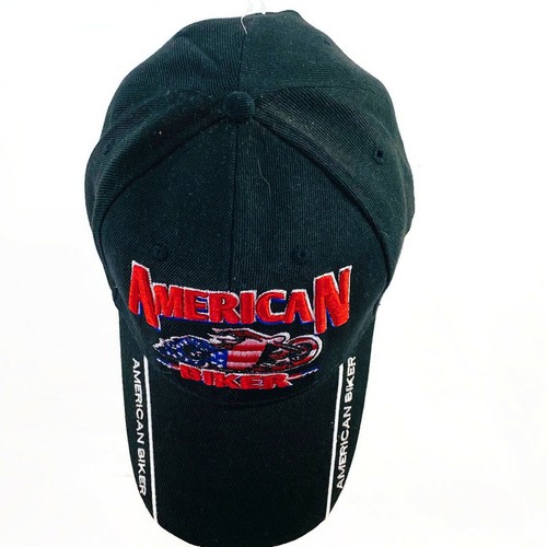 American Biker Black Ball Cap Hat Embroidered Adjustable New - Picture 2 of 7