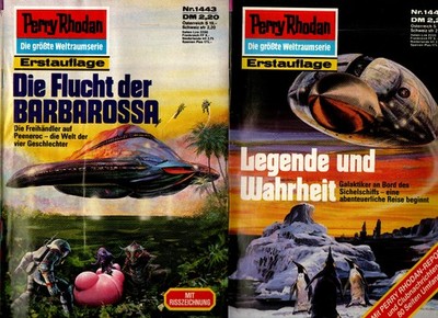 2 Perry Rhodan Hefte 1. Auflage - 1443 + 1444   *1989