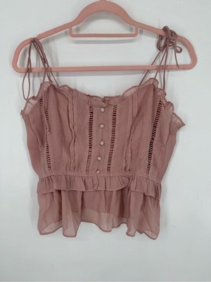 Gigio Boutique Blush Pink Ruffle Cami Top Boho Coquette Chic Crop Size Large NWT