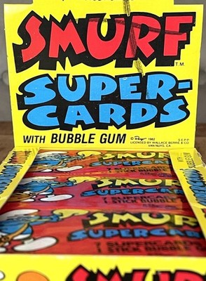 1982 TOPPS SMURF SUPER-CARDS   WAX PACK 7 Cards 1 Bubble Gum VINTAGE SEALED 