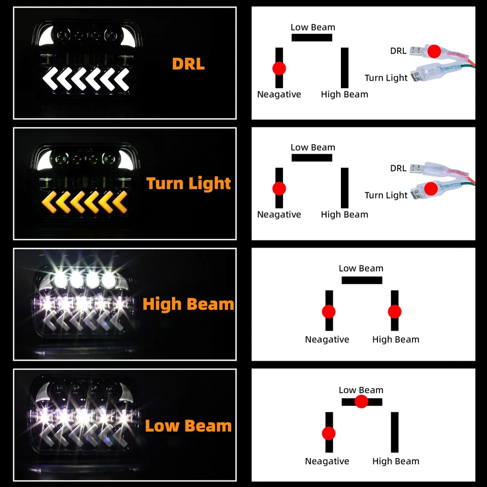 7X6 Stock Style Glass Lens / Metal Headlight H4 Halogen Light Bulb Headlamp Pair Foto 4 de 4