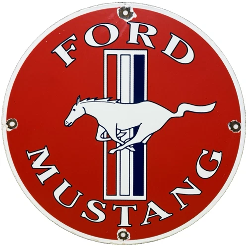 VINTAGE FORD MUSTANG PORCELAIN SIGN GAS AUTOMOBILE SERVICE MOTOR CO TUCKS DEALER