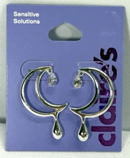 Claire's Sensitive Solutions Silver Colored Cresent Moon Shaped Earrings NWT