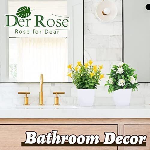 Der Rose 2 Packs Fake Plants Mini Artificial Faux Plants with Flowers ...