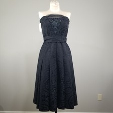 NEW TIBI Black Strapless Cocktail Dress 6 Womens Beaded Witchy Goth Tea Party