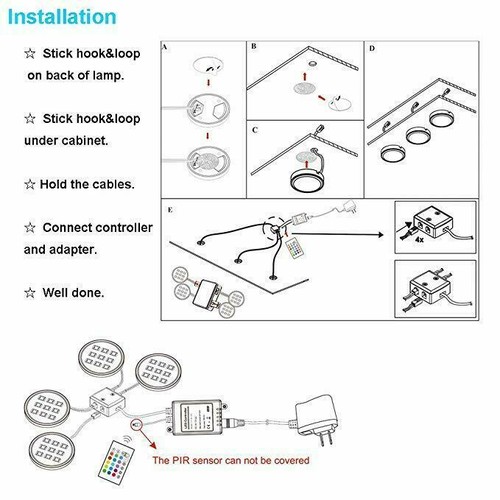 4Pack/Set RGB LED Under Cabinet Lights Closet Puck Color Changing Kitchen Shelf - Picture 11 of 12