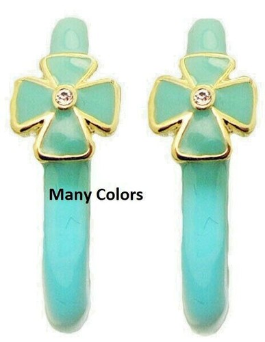 Cz MX Cruz Pendiente 18kt Oro Amarillo Aro Esmalte Turquesa Naranja Blanco Negro - Imagen 2 de 7