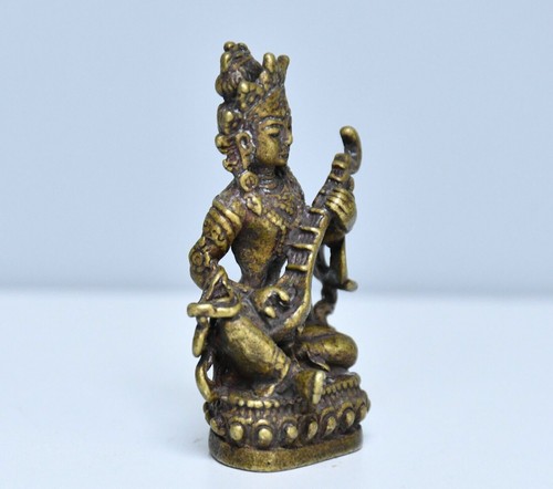 Chinese Old Tibet Buddhism Bronze Saraswati Fairy of Wonderful Sound Statue - Picture 2 of 6