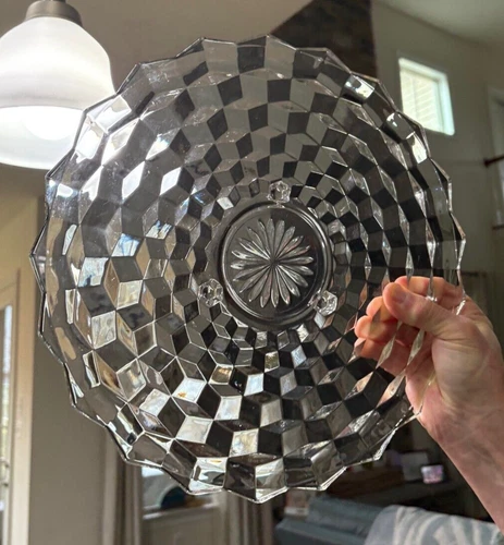 Fostoria American Cubist Hexagon Footed Cake Plate Server  Clear 12.5" EUC