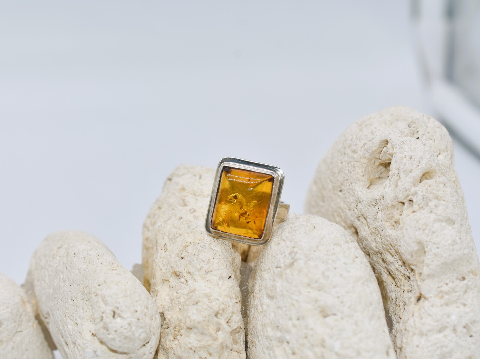 Cognac Amber Sterling Silver Rectangular Ring Siz… - image 11