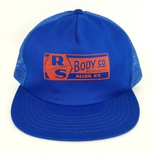 Vintage RS Body Co Puffy Print Trucker Hat USA Made Mesh Back Snapback 80s Cap