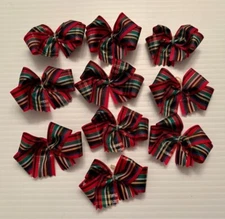 MED Christmas Dog Bows Tartan Plaid dog bows Handmade USA Dog Grooming Bows