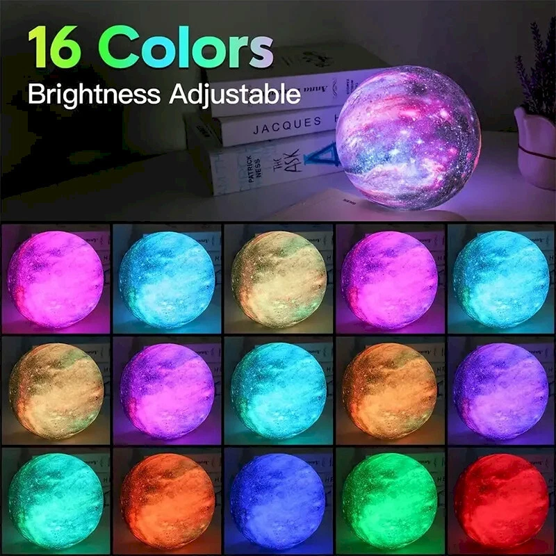 Moon Lamp Night Light Galaxy Lamp 5.9 Inch 16 Colors LED, Wood Stand, Remote - Image 2 of 4