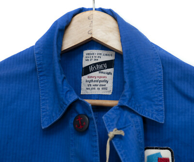 HISTORY REPEATS Overshirt Jacket Size S Blue Stripped Dye Worn