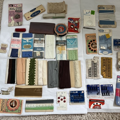 Vintage Large Lot Sewing Notions Supplies Lace Buttons Snaps Bias Tape