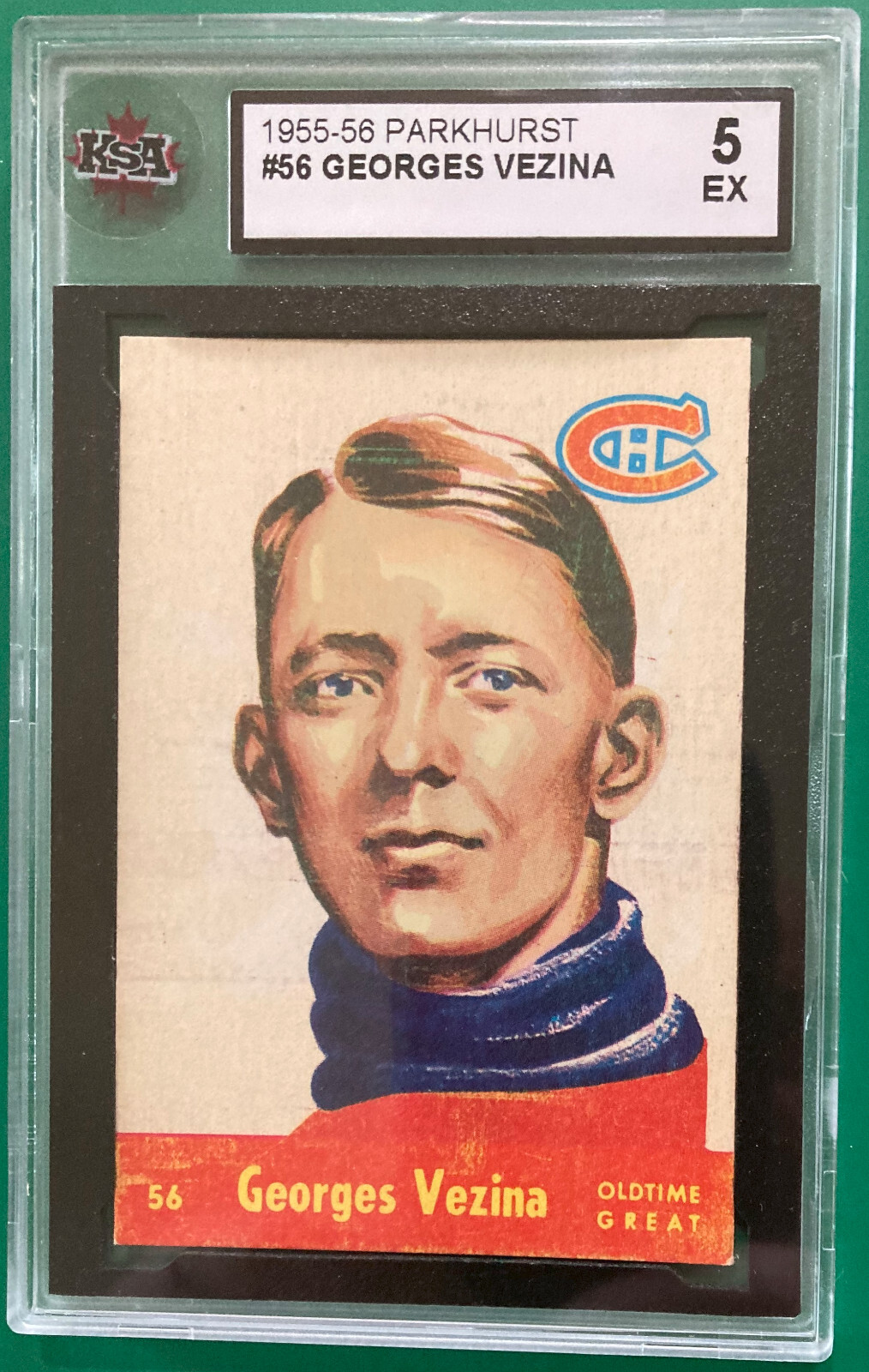 Georges Vezina #56 Hockey Cards 1955 Parkhurst trading card — raw and PSA graded price guide