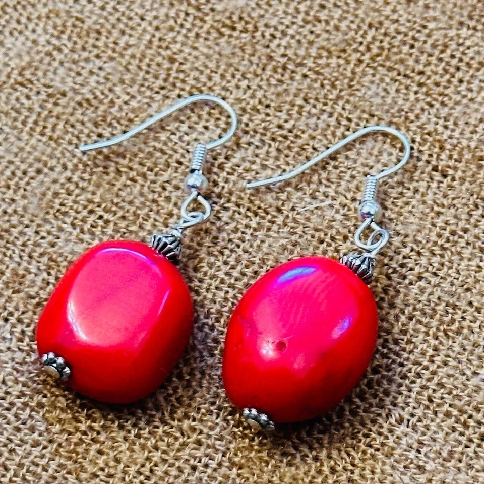 Lo último Pendientes Coral Bambú Rojo Hipoalergénicos Chapados en Plata Acero Quirúrgico ERS01a Foto 2 de 4