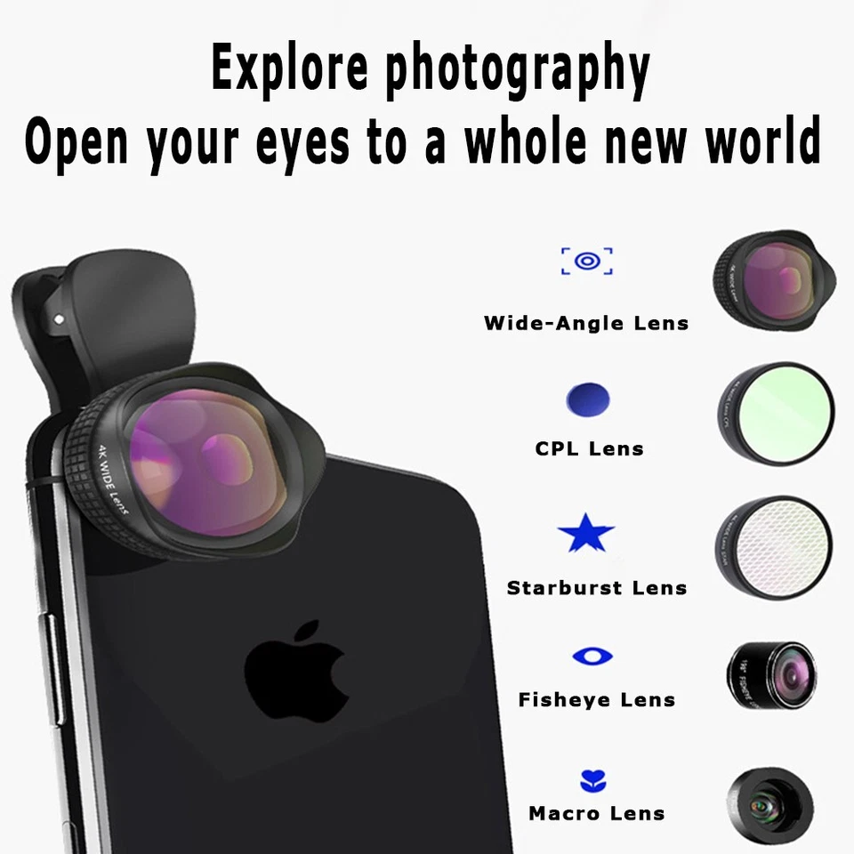 5in1 Camera Lens Kit Wide-Angle Macro CPL Starlight Fisheye for iPhone Android - Image 2 of 4