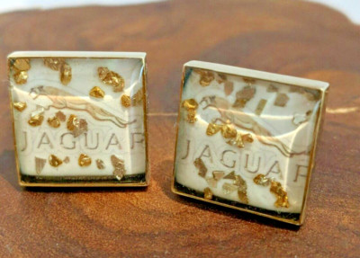 Men's Gold Tone Cufflinks Unique Handcrafted Jaguar Leaper Logo Gold Mica