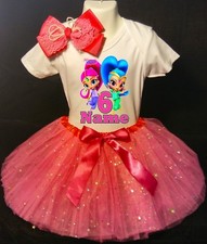 Shimmer and Shine --With NAME-- 6th Birthday Dress shirt 2pc fuchsia Tutu outfit