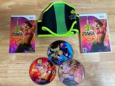 Zumba Fitness 1 2 and Core 3 Game Bundle With Belt Nintendo Wii